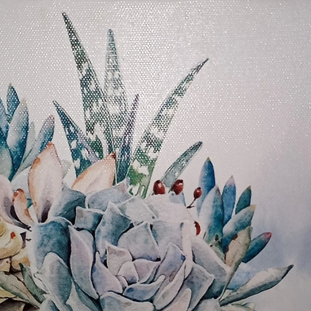BEAUTIFUL WATERCOLOR OF A BOWL OF MIXED SUCCULANTS FRAMED ON CANVAS FRAME